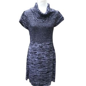 Calvin Klein Women's Sweater Dress Size LP Black Gray Cowl Neck Fit And Flare